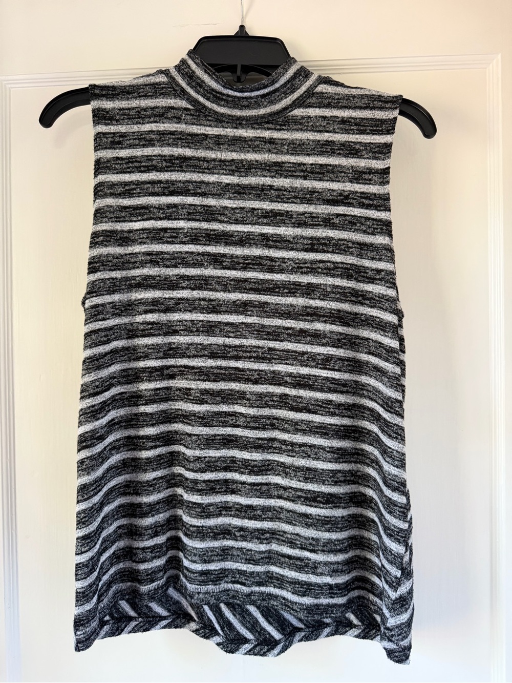 rag & bone Black and Gray Striped Sleeveless Mockneck Top